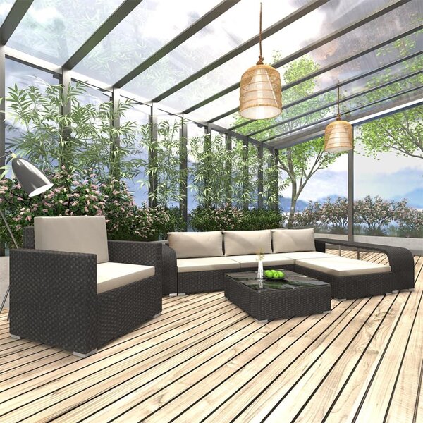 Maison Exclusive – 8-dielna záhradná súprava s poduškami z polyratanu, čierna