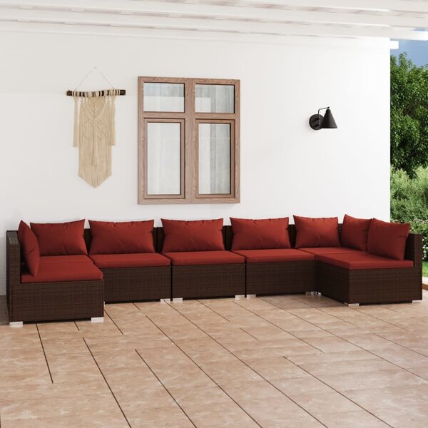 Maison Exclusive – 7-dielna záhradná súprava s vankúšmi z polyrotangu v hnedej farbe