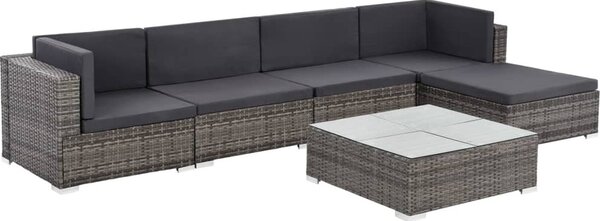 Maison Exclusive – 6-dielna záhradná súprava s vankúšmi, poly ratan, sivá
