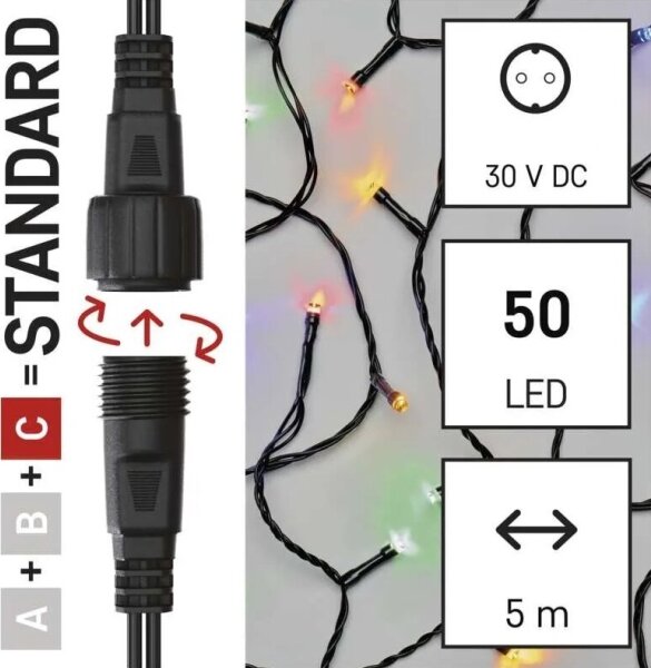 LED Vonkajšia vianočná reťaz 50xLED/5m IP44 multicolor