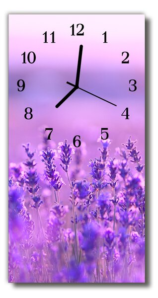 Sklenené hodiny vertikálne Kvety z levandule fialovej poľa 30x60 cm