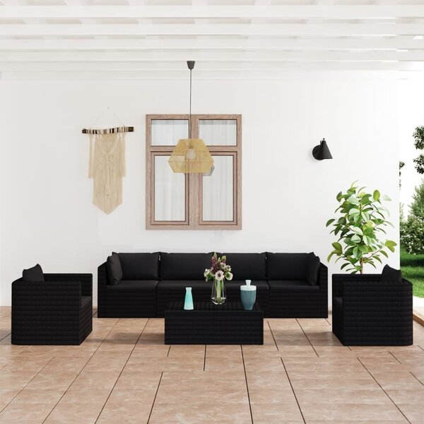 Maison Exclusive – 7-dielna záhradná súprava s vankúšmi z polyrotangu, čierna