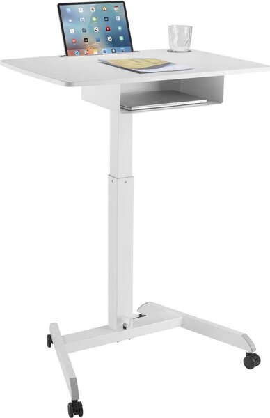 Výškovo nastaviteľný stôl na notebook s kolieskami a zásuvkou Sit-Stand Desk - Výškovo nastaviteľný do max. 113 cm / max. 8 kg - biely