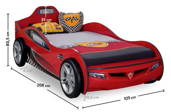 Detská autoposteľ RACECUP 90x190 cm (červená)