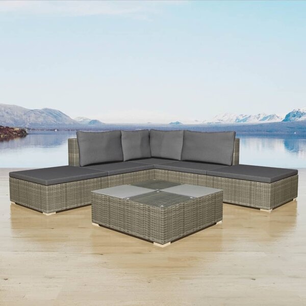 Maison Exclusive – 6-dielna záhradná súprava s vankúšmi Poly Rattan Grey
