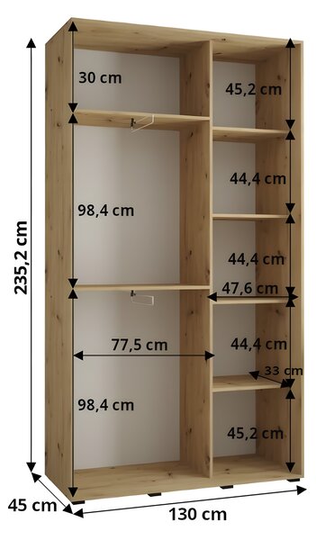 Šatníková skriňa Dakota 1 130x235x45/60 - kašmír Hĺbka: 60