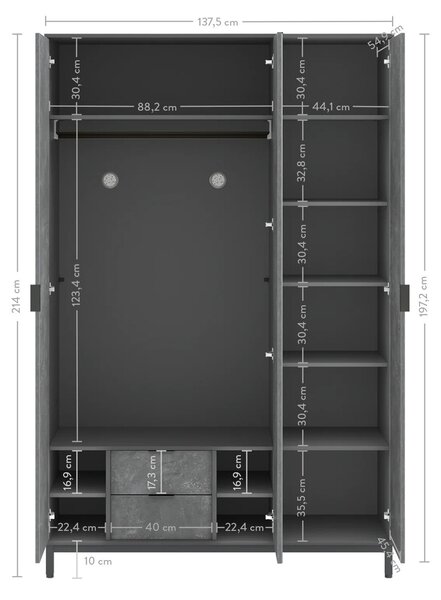 Študentská skriňa 3-dverová SPACE GREY