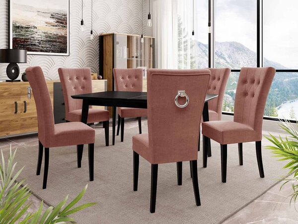 Mirjan24 Rozkladací stôl 140x80 so 6 stoličkami ST67, Farby: čierny, Farby: chrom, Potah: Magic Velvet 2258 5903211163432
