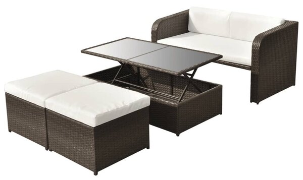 Maison Exclusive – 4-dielna záhradná súprava s poduškami Poly Rattan hnedá