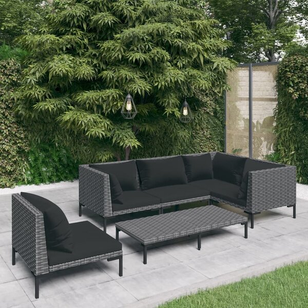 Maison Exclusive – 6-dielna záhradná súprava s vankúšmi z polyrotangu v tmavošedej farbe