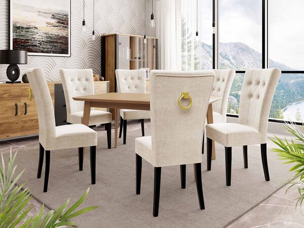 Mirjan24 Rozkladací stôl 140x80 so 6 stoličkami ST67, Farby: natura, Farby: čierny, Farby: zlatý, Potah: Magic Velvet 2250 5903211163586