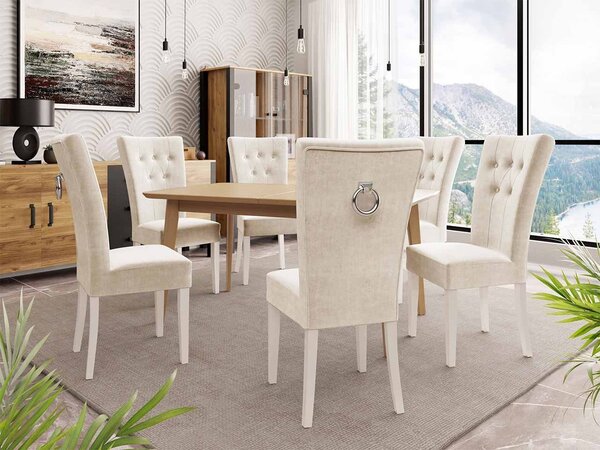 Mirjan24 Rozkladací stôl 140x80 so 6 stoličkami ST67, Farby: natura, Farby: biela, Farby: chrom, Potah: Magic Velvet 2250 5903211163845