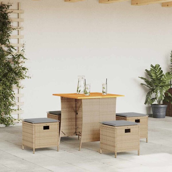 Maison Exclusive – 5-dielna záhradná jedálenská súprava s vankúšmi, béžová, polyratan