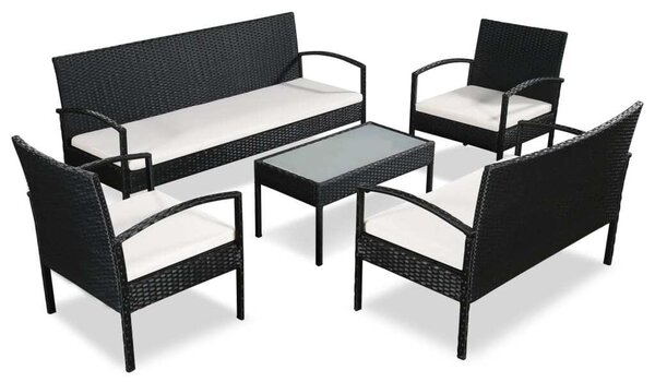 Maison Exclusive – 5-dielna záhradná súprava s vankúšmi z polyrotangu v čiernej farbe