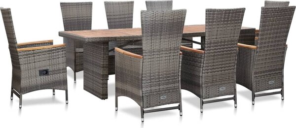 Maison Exclusive – 9-dielna záhradná jedálenská súprava s poduškami Poly Rattan Grey