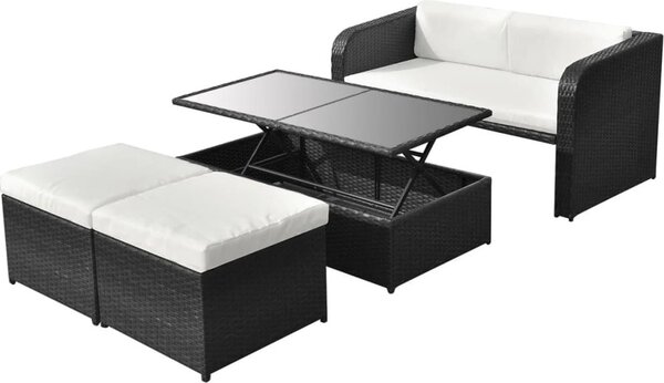Maison Exclusive – 4-dielna záhradná súprava s poduškami z polyratanu, čierna