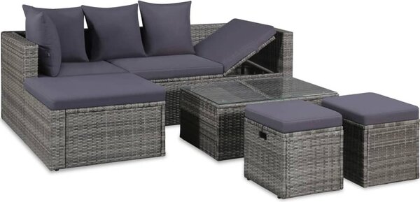 Maison Exclusive – 4-dielna záhradná súprava s poduškami Poly Rattan Grey