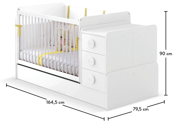 Rastúca postieľka s prebaľovacím pultom BABY COTTON (70x115-70x160 cm)