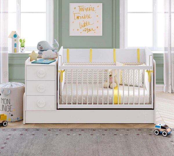 Rastúca postieľka s prebaľovacím pultom BABY COTTON (70x115-70x160 cm)