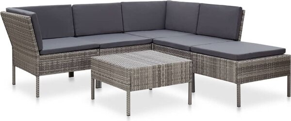 Maison Exclusive – 6-dielna záhradná sedacia súprava s vankúšmi, polyrotang, sivá