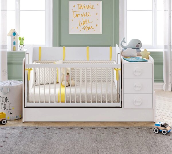 Rastúca postieľka s prebaľovacím pultom BABY COTTON (70x115-70x160 cm)