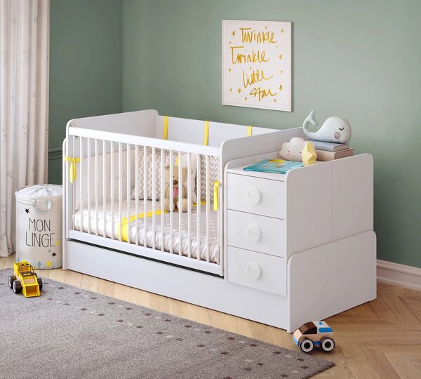 Rastúca postieľka s prebaľovacím pultom BABY COTTON (70x115-70x160 cm)