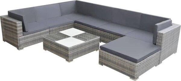 Maison Exclusive – 8-dielna záhradná súprava s poduškami z polyratanu, sivá