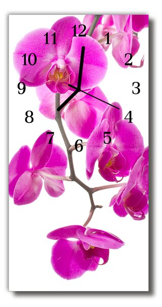 Sklenené hodiny vertikálne Kvetinové ružové orchidey 30x60 cm
