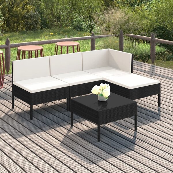 Maison Exclusive – 5-dielna záhradná súprava s vankúšmi z polyrotangu v čiernej farbe