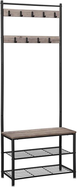 VASAGLE Predsieňový vešiak s botníkom šedej drevo 70 x 175 x 32 cm