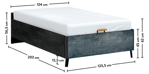 Študentská posteľ s úložným priestorom XL DARK METAL bez čela (120x200 cm)