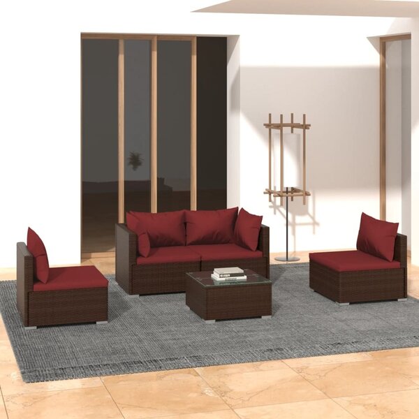 Maison Exclusive – 5-dielna záhradná súprava s vankúšmi z polyrotangu v hnedej farbe