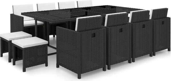 Maison Exclusive – 13-dielna záhradná jedálenská súprava s poduškami Poly Rattan Black