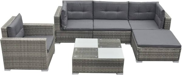 Maison Exclusive – 6-dielna záhradná súprava s vankúšmi, poly ratan, sivá