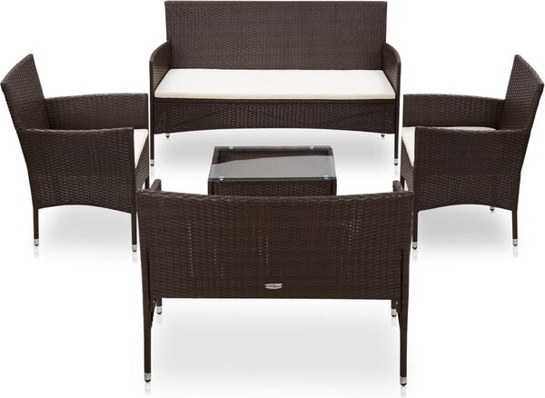 Maison Exclusive – 5-dielna záhradná súprava s vankúšmi z polyrotangu v hnedej farbe