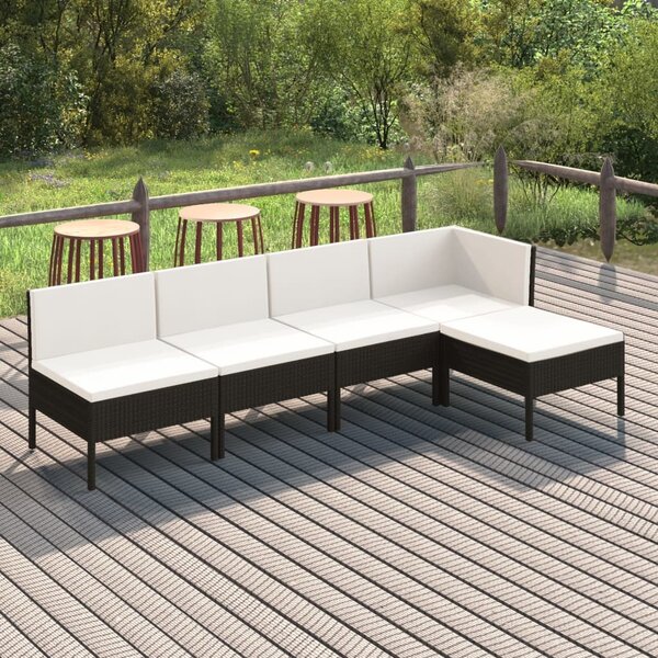 Maison Exclusive – 5-dielna záhradná súprava s vankúšmi z polyrotangu v čiernej farbe