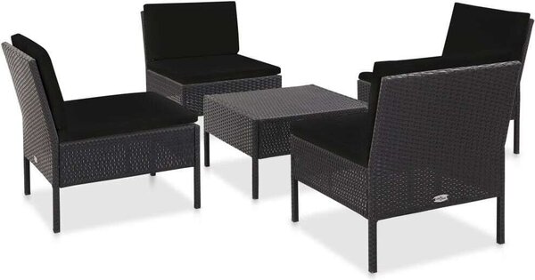 Maison Exclusive – 5-dielna záhradná sedacia súprava s vankúšmi z polyrotangu v čiernej farbe