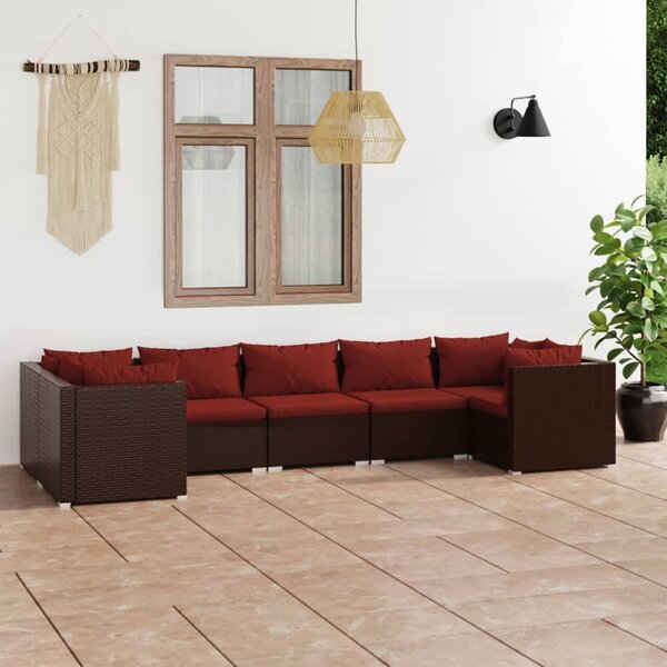 Maison Exclusive – 7-dielna záhradná súprava s vankúšmi z polyrotangu v hnedej farbe