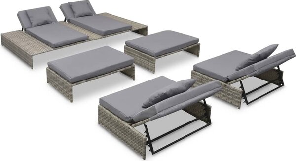 Maison Exclusive – 5-dielna záhradná súprava s vankúšmi z polyratanu, sivá