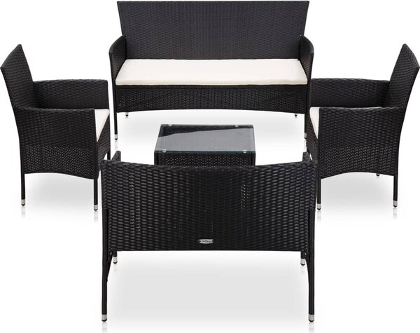 Maison Exclusive – 5-dielna záhradná súprava s vankúšmi z polyrotangu v čiernej farbe