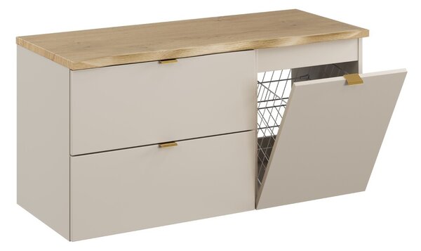 Comad Závěsná skříňka pod umyvadlo Dalia Cashmere Nature s košem na prádlo a deskou 100 cm dub cremona/kašmírová