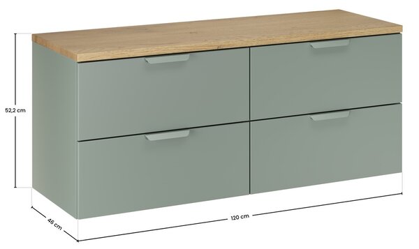 Comad Závěsná skříňka pod umyvadlo Aster Nordic s deskou 120 cm zelená/dub cremona