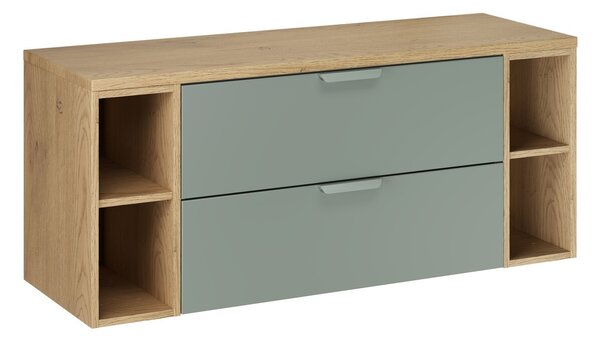 Comad Závěsná skříňka pod umyvadlo Aster s deskou a regály 120 cm zelená/dub cremona