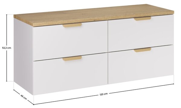 Comad Závěsná skříňka pod umyvadlo Aster Nordic s deskou 120 cm bílá/dub cremona