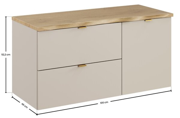 Comad Závěsná skříňka pod umyvadlo Dalia Cashmere Nature s košem na prádlo a deskou 100 cm dub cremona/kašmírová