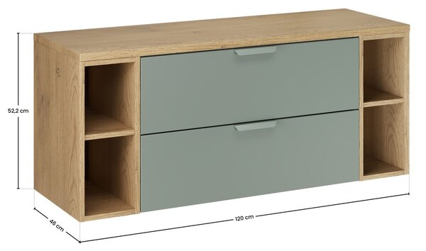 Comad Závěsná skříňka pod umyvadlo Aster s deskou a regály 120 cm zelená/dub cremona