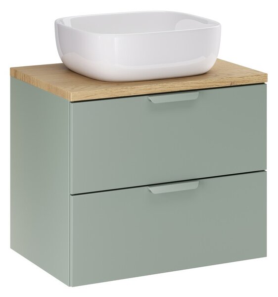 Comad Závěsná skříňka Aster Smile s deskou a umyvadlem 60 cm zelená/dub cremona