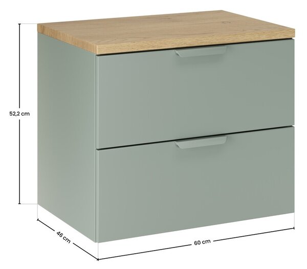Comad Závěsná skříňka pod umyvadlo Aster s deskou 60 cm zelená/dub cremona
