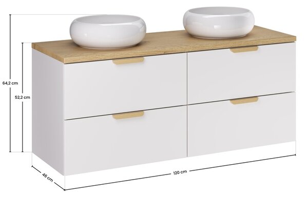 Comad Závěsná skříňka pod umyvadlo Aster Nordic Wiki s deskou 120 cm bílá/dub cremona
