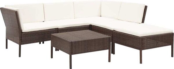 Maison Exclusive – 6-dielna záhradná súprava s poduškami z polyratanu, hnedá